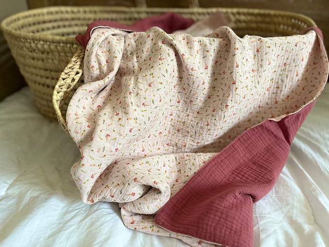 Leyl&Ari Muslin Toddler Quilt | Newborn Essentials | Floral Baby Blanket | Made in USA (Wildflowers/Rose)