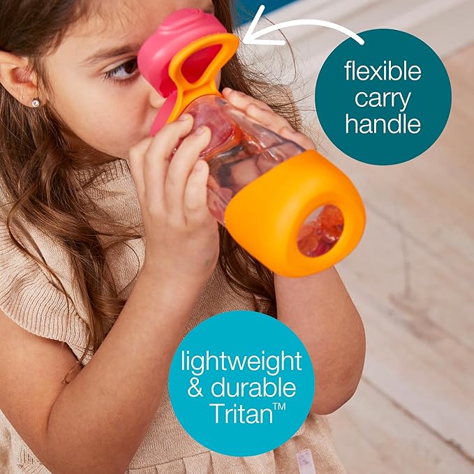 b.box 20oz Sport Spout Kids Water Bottle for School, Sports, Daycare - No-Straw Design for Easy Cleaning - Leakproof - Ergonomic Triangle Grip - Dishwasher Safe, BPA Free, PFAS Free - Passion Splash