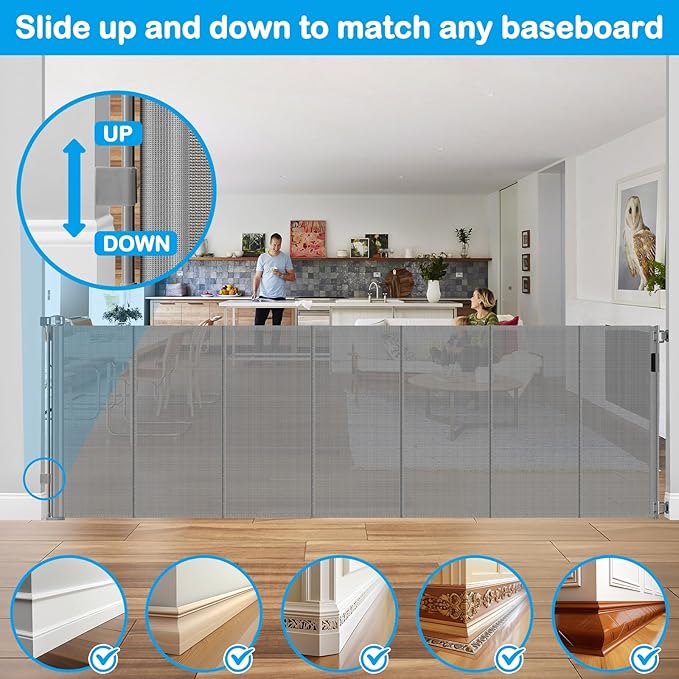 Reinforced 42" Extra Tall X 100" Extra Long Baby Gate for Large Openings with Reinforced Bars Retractable Pet Gate for Dogs Extra Wide Retractable Baby Gate No Sagging Extra Tall Retractable Dog Gate