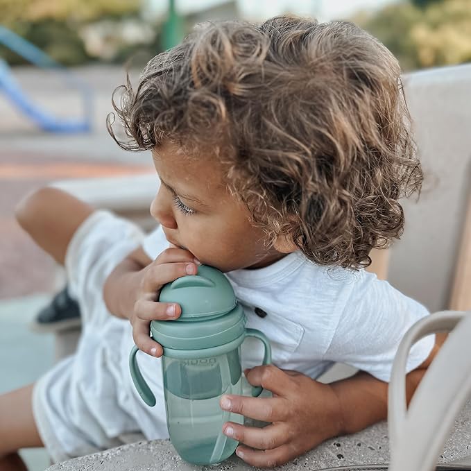 nouka Straight Straw Cup with Click Top Lid | Leak Proof and Easy Grip | Removable Handles | Wave