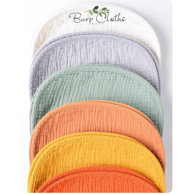 Konssy Muslin Baby Burp Cloths Sets for Unisex- 6 Pack Large 100% Cotton Burping Clothes for Newborn, Baby Girls and Boys