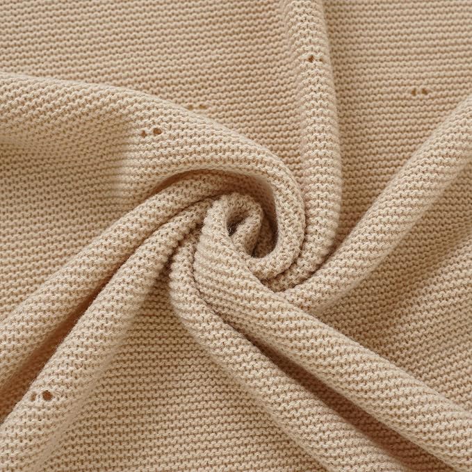 mimixiong 100% Pure Cotton Baby Blanket Extra Soft Cellular Neutral Swaddle Receiving Crib Blanket for Newborn Baby Boy Girl Size 30 x 40 inches (Camel -lace)
