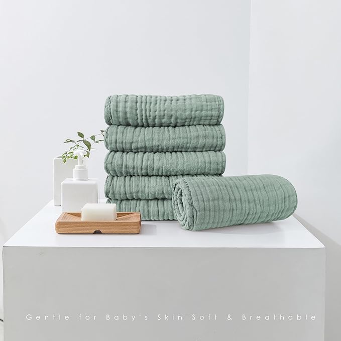 Spotted Play Muslin Burp Cloths 100% Cotton Large 20''x10'' Extra Soft and Absorbent Baby Wash Cloths Spit Up Rags - Baby Burping Cloth for Boys Girls Items(12 Pack Green)