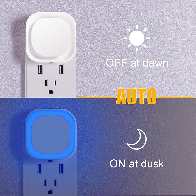 YUNLEX 4 Pack Azure Night Light, Crisp Modern Glow with Dimmable Soft Light & Indirect Reflection, Auto Dusk to Dawn Sensor, Plug in LED Nightlight for Bathroom,Toilet, Kitchen Counter, Modern Decor