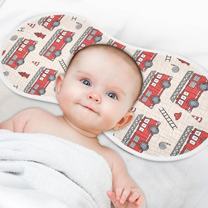 Muslin Burp Cloths for Baby Boys and Girls - 4-Pack Ultra Absorbent Fire Truck Muslin Washcloths, Newborn Towel, Milk Spit Up Rags, Burp Cloth Bib for Unisex, 22 x 11 Inch