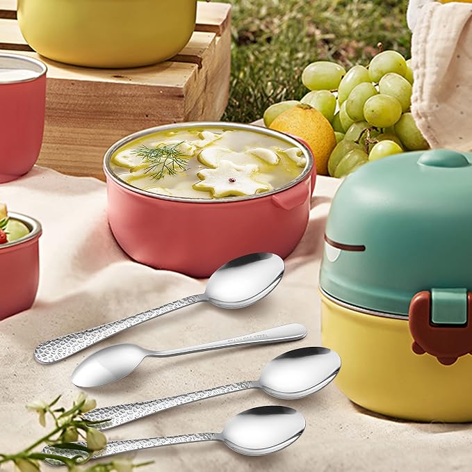 LIANYU 9PCS Kids Spoons Silverware Set, Stainless Steel Toddler Spoons for Soup, Dinner, Dessert, Children Silverware Flatware Set, Small Toddler Utensils Cutlery for Kids, Dishwasher Safe