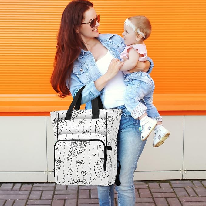 Custom Name Black White Strawberry Diaper Bag Stroller Straps Gift