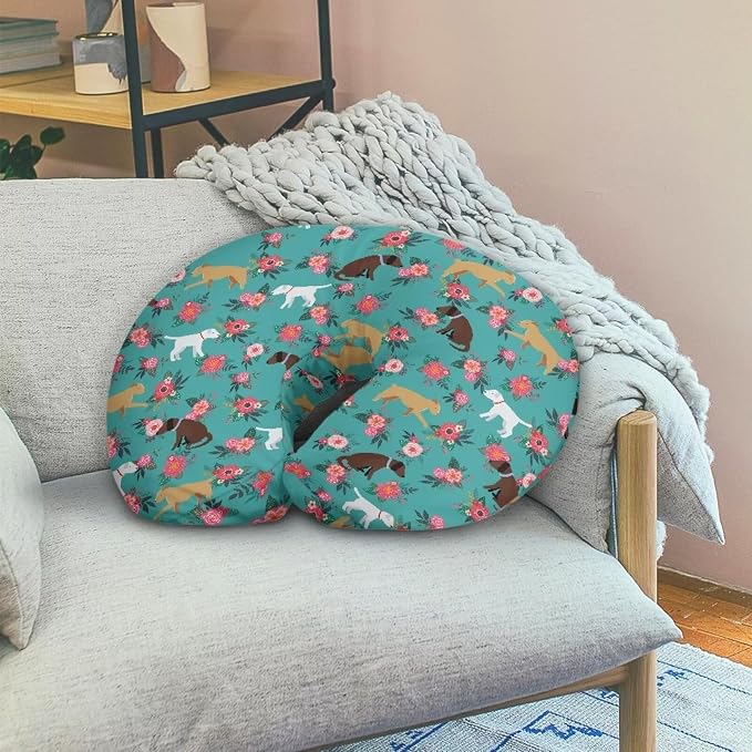Dog Flowers Baby Nursing Pillow Cover with Hidden Zipper Soft Breathable Fabric Bottle & Breastfeeding Pillowcase for Home Nursery Room Sofa Car Decor