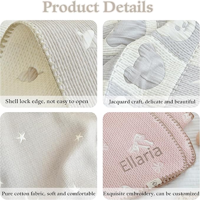 Personalized Baby Blankets for Boys Girls, Custom Baby Blankets with Name, Cotton Toddler Bed Throw Blanket Kid Pillow for Newborn Customized Baby Gifts for Birthday Shower Nursery Swaddles