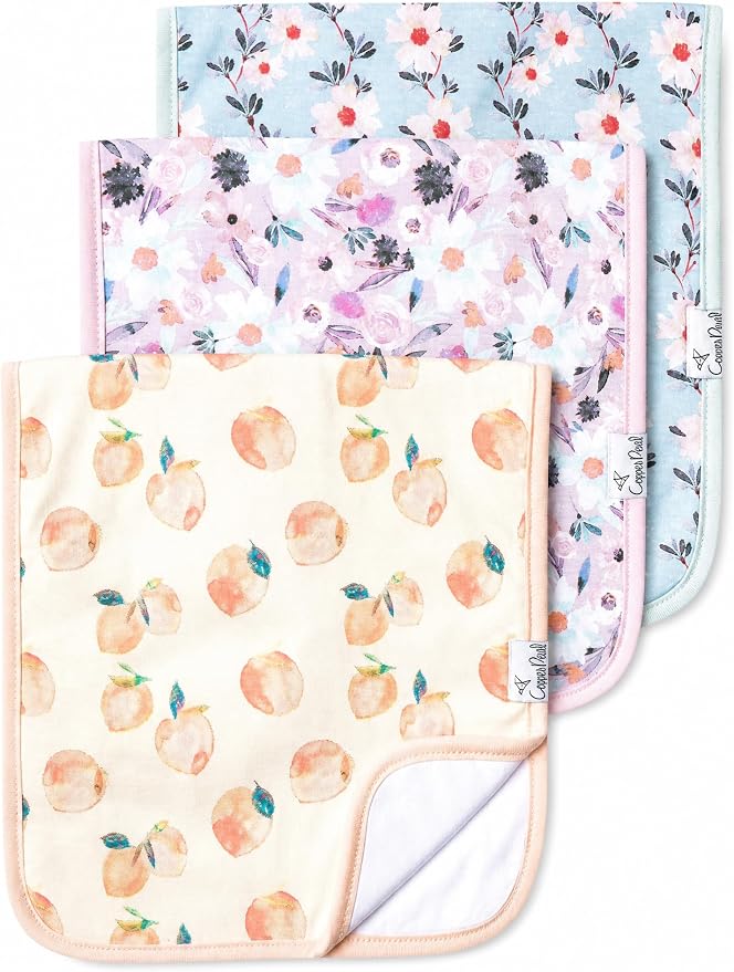 Copper Pearl Premium Baby Burp Cloths - 3-Pack Large Cotton Burp Cloths, Extra Soft Spit Up Rags with 3 Absorbent Layers, Perfect for Baby Girl Gifts (21" x 10" Size, Morgan Set)