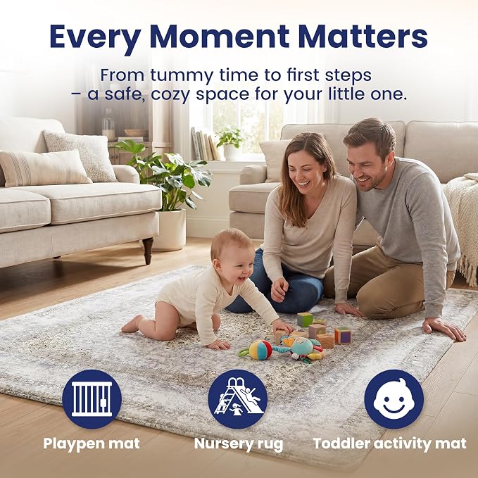 Huloo Sleep Baby Play Mat for Floor - 79x59 Inches 1.3" Thick Elasti-Foam Playpen Mat for Toddlers Infant Kids, Water-Repellent Nursery Rug, Non-Slip Backing for Crawling & Tummy Time, Brown Rustic