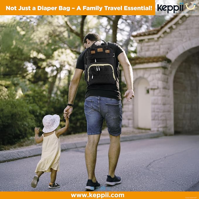 keppii essential™ 3-in-1 Diaper Backpack – Waterproof, USB Port, 16 Pockets & Changing Station | CPC Certified (Black)