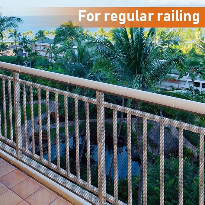 Banister Guard 6.6ft x 2.6ft Child Safety Net Balcony Stair Railing Proof Mesh for Kids, Toys, Pets, Brown