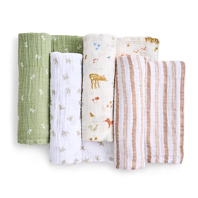 aden + anais Essentials Cotton Muslin Swaddle, Breathable Baby Blanket, Ideal for Boys, Girls, Newborns, Babies & Infants, Receiving Blanket, Soft and Lightweight Wrap, 4 Pack, Sage Woodland