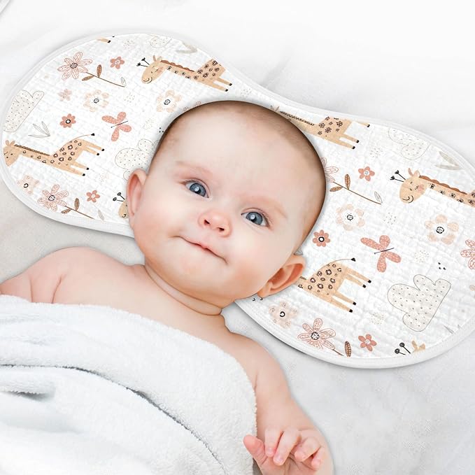 Burbuja Cute Giraffe Muslin Baby Burp Cloths, Soft & Absorbent Cotton Burping Rags for Newborn Boys & Girls, 4 Pack
