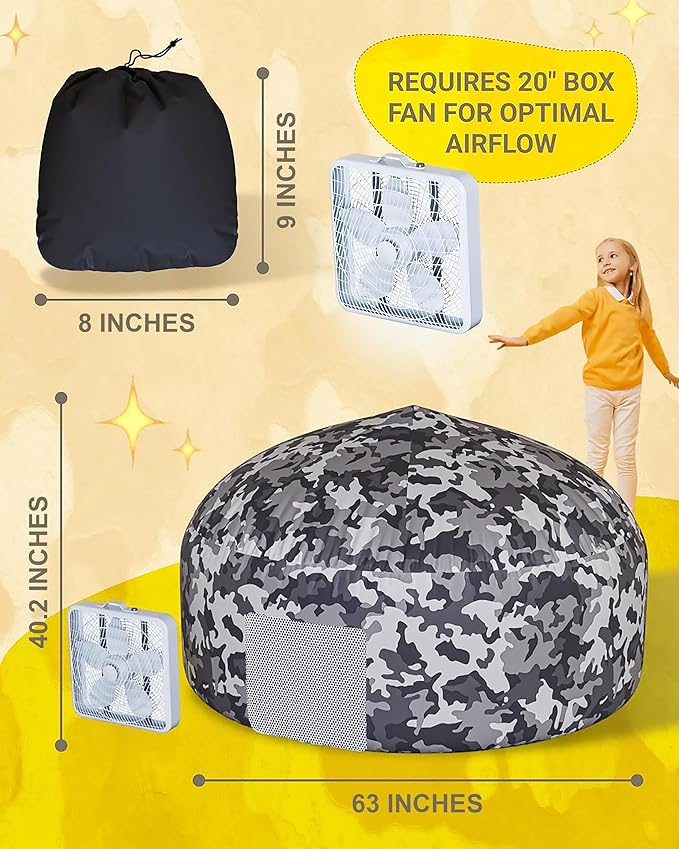Skywin Air Tents for Kids (77??x 50?? Builds in 30 Sec, Indoor Tent for Imaginative Play, Giant Kids Playhouse, Perfect Christmas or Birthday Gift (Fan Not Included)(Camo Adventure Base)