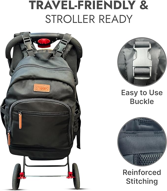 EMBUR Diaper Bag Backpack with Detachable Insulated Cooler ??Waterproof, Lightweight Baby Bag with Multi-Compartments, Stroller Straps, Changing Pad, Large Capacity, Ice Packs Included