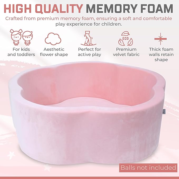Baby Ball Pit - Premium Velvet Memory Foam Ball Pit for Toddlers 1-3 and Babies - Large Pink Flower Baby Ballpit - Indoor Soft Play Equipment for Kids - Pink - Balls NOT Included