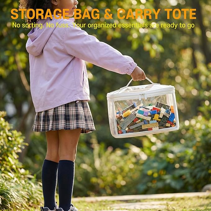 holay Clear Toy Storage Bags with Handle, 4 Pack Playroom Storage Organizer Bins Kids Toys, Board Games, Busy Bags, and Homeschool Supplies ?“Transparent PVC with Reinforced Base(White, Small)