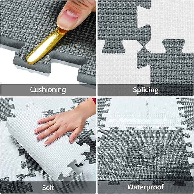 qqpp EVA Rubber 18 Tiles Interlocking Puzzle Foam Floor Mats - Baby Play Mat for Playing | Exercise Mat for Home Workout. Black. QC-Db18N