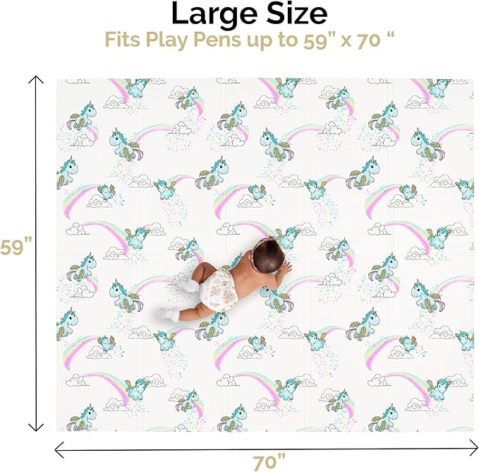 JumpOff Jo Foldable Foam Play Mat ??Large Waterproof Baby & Toddler Activity Floor Mat, Double-Sided 70 x 59 Inch Play Surface