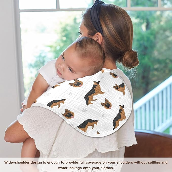 German Shepherd Dog Muslin Burp Cloths for Baby 2 Pack Soft 100% Cotton Baby Washcloths Bibs for Boy Girl