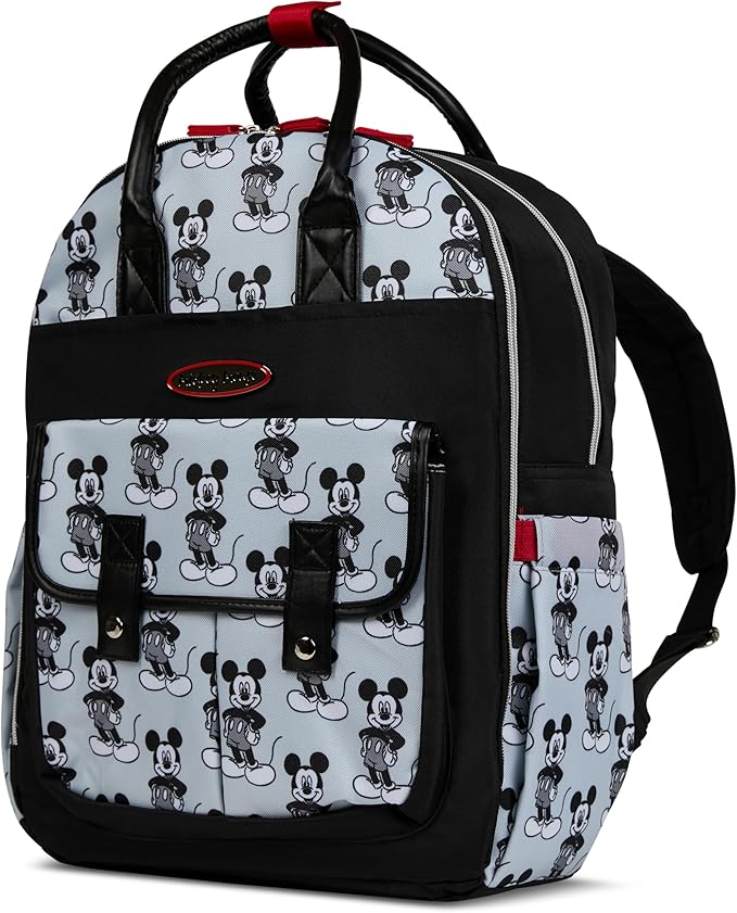 Disney Diaper Bag Backpack with Changing Pad Mickey Mouse ??16??Nylon Baby Bag for Parents, Insulated Bottle Holders, Multiple Storage Pockets