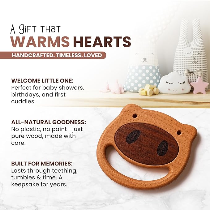 First Baby Rattle for Newborn (0?? Months) ??Natural Wooden Sensory Toy for Babies ??Gentle Rattle Sound, Safe First Handheld Infant Toy Gift