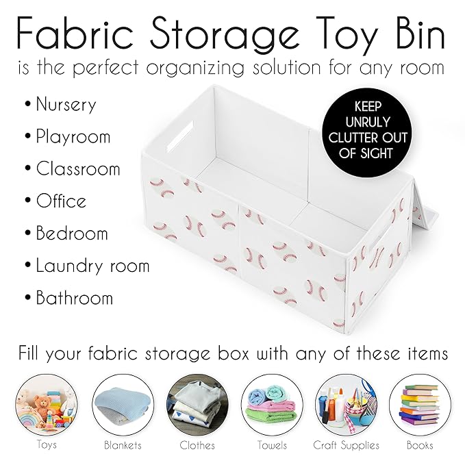 Sweet Jojo Designs Red and White Sports Boy Baby Nursery or Kids Room Small Fabric Toy Bin Storage Box Chest for Baseball Patch Collection