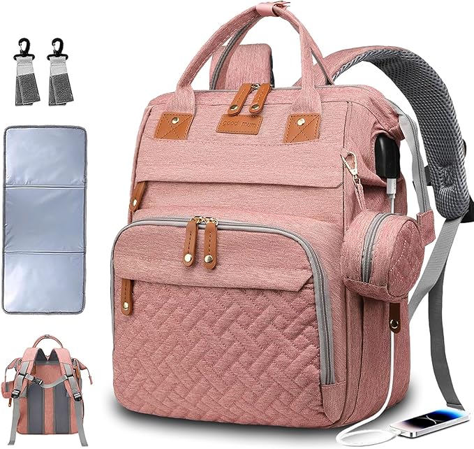 SHITIESHOU Diaper Bag Backpack Baby Bag for Mom Dad with Changing Pad, 19 Pockets, Large Waterproof Travel Baby Girl Boy Toddle Diaper Bag with Insulated Pocket, Baby Shower Gifts, Pink