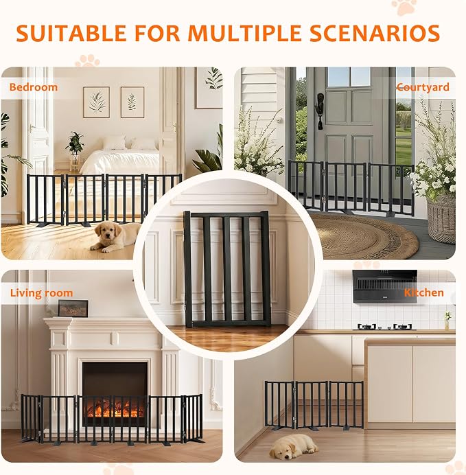 Snagle Paw Short Dog Gate,16.5" Tall Freestanding Metal Dog Gate Only for Small Dogs with Support Feet Easily Step Over,Up to 72" Wide Puppy Gate Indoor for Stairs,Doorways(Black,6 Panel)