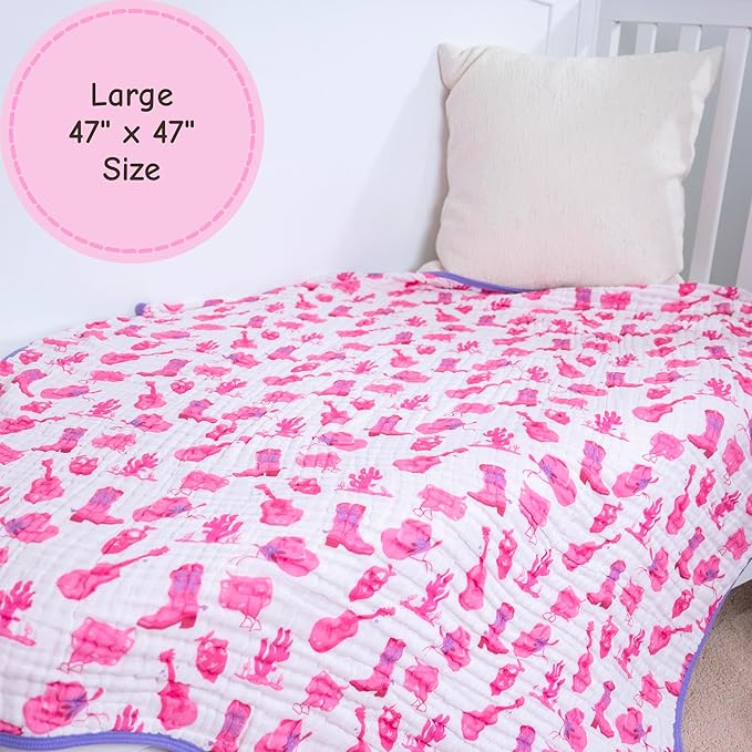 LollyBanks Muslin Baby Quilt, 100% Organic Cotton Baby Blanket, Large 47 x 47 Inches, 6-Layer Soft and Breathable Infant Blanket, Cozy Toddler Girl Blankets, Nursery Essentials (Western Cowgirl)