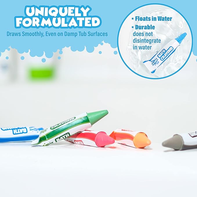 Tub Works® Smooth??Bath Crayons Bath Toy, 24 Pack | Nontoxic, Washable Bath Crayons for Toddlers & Kids | Unique Formula Draws Smoothly & Vividly on Wet & Dry Tub Walls | Hexagon Grip Bathtub Crayons