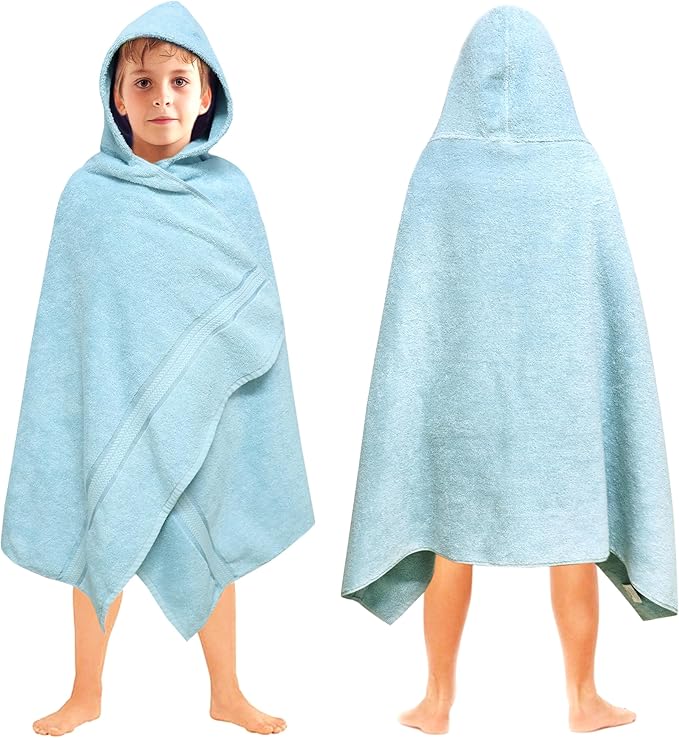 ORIGINAL KIDS Hooded Bath Towel Wrap - Ultra Soft 100% Cotton Terry Large Oversized Hooded Kids Towel - Toddler Big Kid Shower Pool Beach Towel - Absorbent Quick Dry Easy Care - 30 x 54 - Light Blue