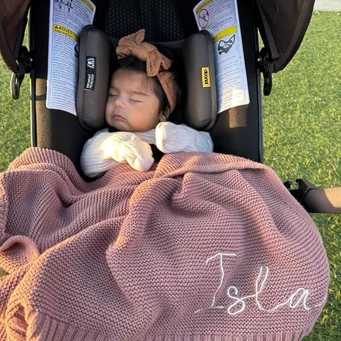 ZXH Personalized Baby Blanket,Soft Cotton Knit Baby Blanket,Embroidered Baby Blanket,Baby Blanket Sage Green,Custom Name Baby Blanket Newborn Gifts for Girl and Boy, GF24316-7