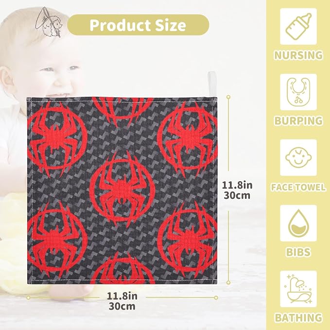 vvfelixl Red Spiders Silhouettes Baby Burp Cloths Baby Muslin Washcloths for Boys Girls Cotton Baby Face Towel for Newborn Infants Soft and Absorbent 11.8 X 11.8 in, 5 Pack