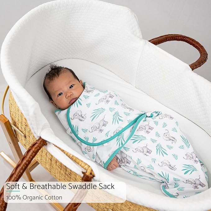 LollyBanks Swaddle Sack for Baby Boys and Girls 0-3 Months, 100% Cotton Baby Swaddle with Easy Change Zipper, Lightweight Newborn Sleep Sack, Newborn Essentials Must Haves (Baby Elephant Print)