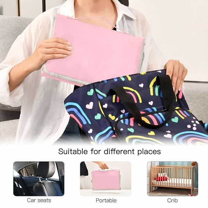 Pink Portable Diaper Changing Pad for Baby, Waterproof & Foldable Changing Mat, Soft & Comfortable with Wipes Pocket, Baby Essentials