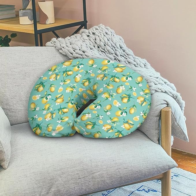 Lemon and Flower Pattern Nursing Pillow Cover for Baby Boy Girl Slipcover for Breastfeeding Pillows, Soft and Stretchy Safely Breastfeeding Pillow Cover Breathable and Washable