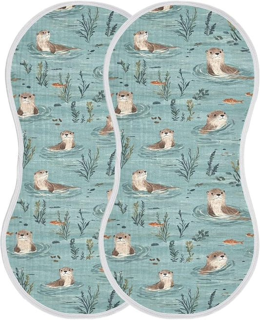 Otter Muslin Burp Cloths for Baby Boys and Girls - 2-Pack Ultra Absorbent Muslin Washcloths, Newborn Towel, Milk Spit Up Rags, Burp Cloth Bibs for Unisex, 22 x 11 Inch