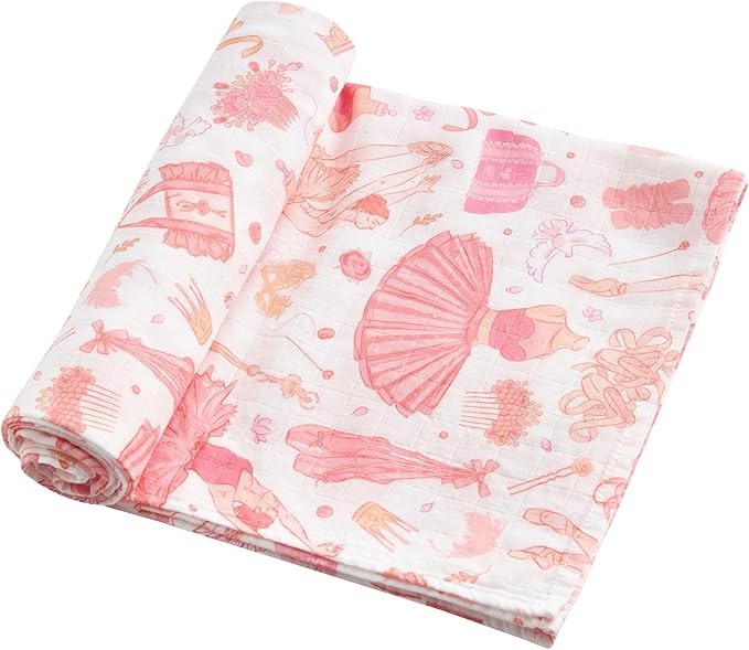 Muslin Swaddle Blankets for Newborn, Large 47"x47" Soft Breathable Bamboo Cotton Baby Blanket, Lightweight Receiving Blanket for Boys and Girls, Ballet Dream