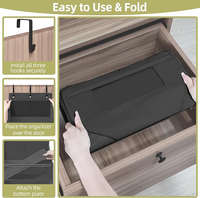 Over Door Organizer with 6 Extra Large Pockets 12 Side Pockets, Sturdy Closet Storage Rack, Hanging Storage Organizer with Clear Window for Shoes, Diaper, Bedroom, Bathroom, Black, 3-Pack
