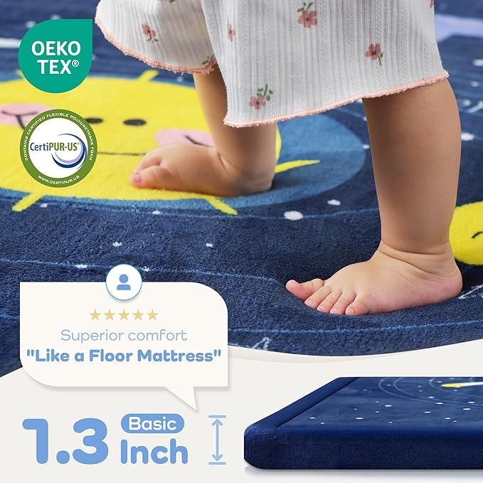 1.3" Thick Large Baby Floor Play Mat 59x79, Padded Memory Foam Play Mat, Non-Slip Plush Carpet Playmat for Nursery Playroom Classroom (Solar System)