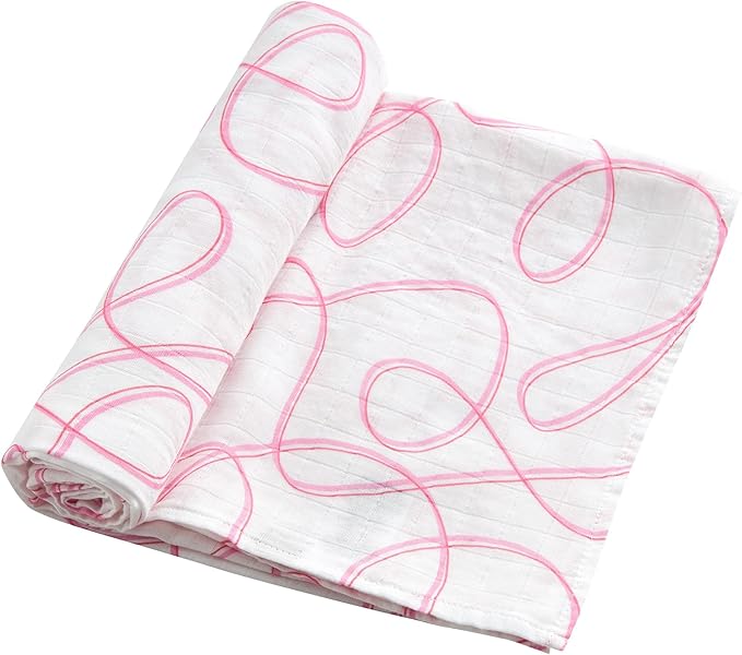 Muslin Swaddle Blankets for Newborn, Large 47"x47" Soft Breathable Bamboo Cotton Baby Blanket, Lightweight Receiving Blanket for Boys and Girls, Ribbon Dance