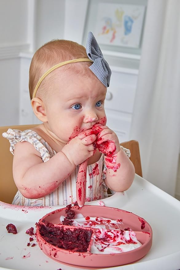 dollop Silicone Baby Feeding Spoon | 2 pack | BPA Free | Dishwasher Safe (Dusty Rose)