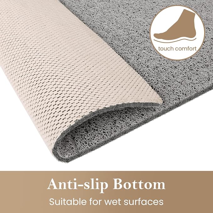Shower Mat Bathtub Mat Non-Slip,47x16 inch, Soft Tub Mat with Drain,PVC Loofah Bath Mat (Phthalate Free) for Tub and Bathroom,Quick Drying,Grey
