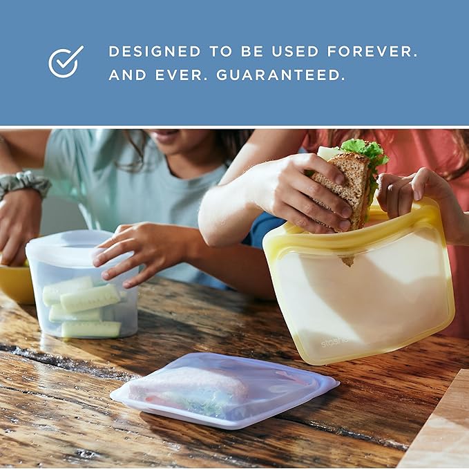 Stasher Silicone Reusable Storage Bag, Pocket Bags 2-Pack, Microwave, Dishwasher, Oven Safe, Sous Vide, Eco Friendly, Leak-free, Food-safe Silicone Snack Bags for Travel, 4 oz, Clear & Aqua | Leakfree Travel Bag