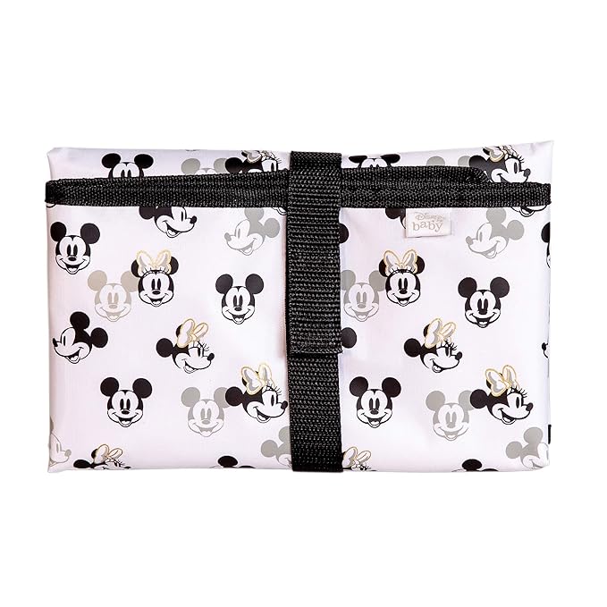 Disney Baby by J.L. Childress Full Body Portable Changing Pad for Babies - Diaper Changing Mat for Travel, Baby Accessory Essentials, Wipeable & Water-Resistant, Foldable - Mickey Minnie Ivory