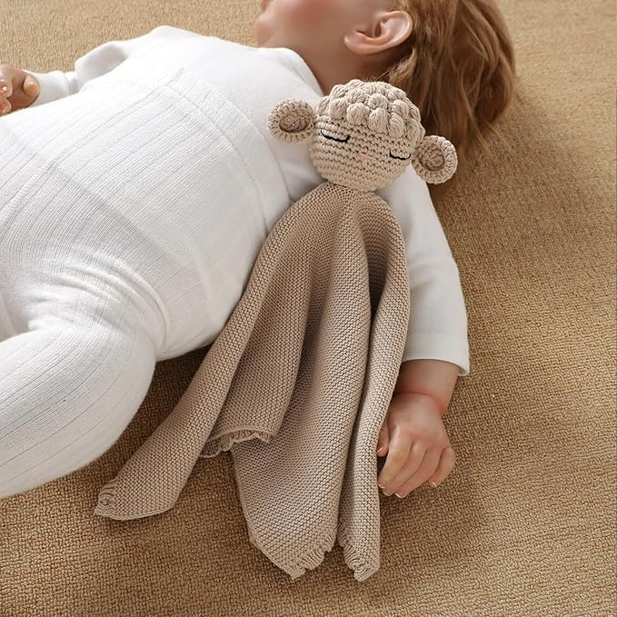 Neiwech Sheep Snuggle Loveys for Babies Cotton Baby Security Blanket for Newborn Infant Boys Girls Camel