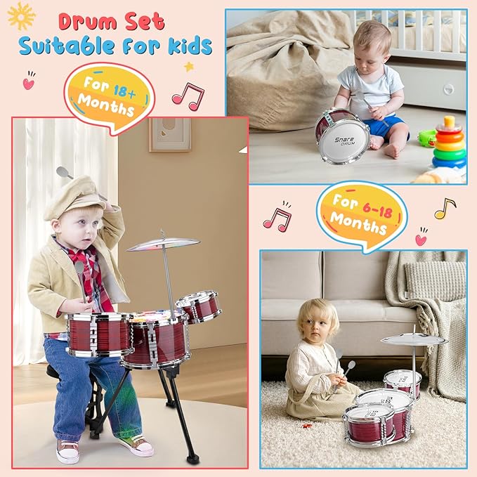 Upgraded Toddler Drum Set with Lights Kids Jazz Drum Kit, Musical Instrument Toys for Toddler 3-5 Boys Girls Christmas Birthday Gift